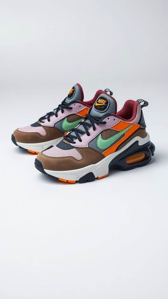CDG x Nike Air Carnivore sneakers with unique design and bold colors on a minimalist background.